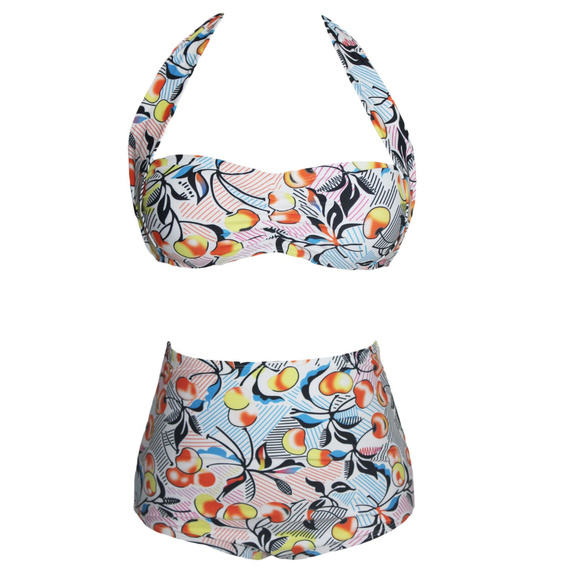 Cherry Print High Waist Plus Size Swimsuit Bikini - Picture 4 of 8